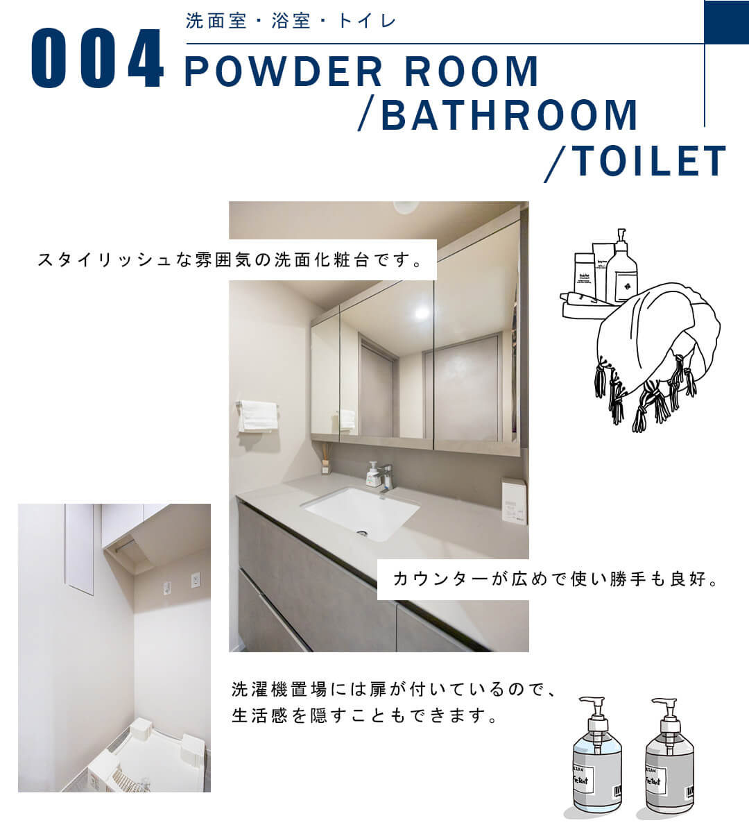 004洗面室,浴室,トイレ,POWDERROOM,BATHROOM,TOILET