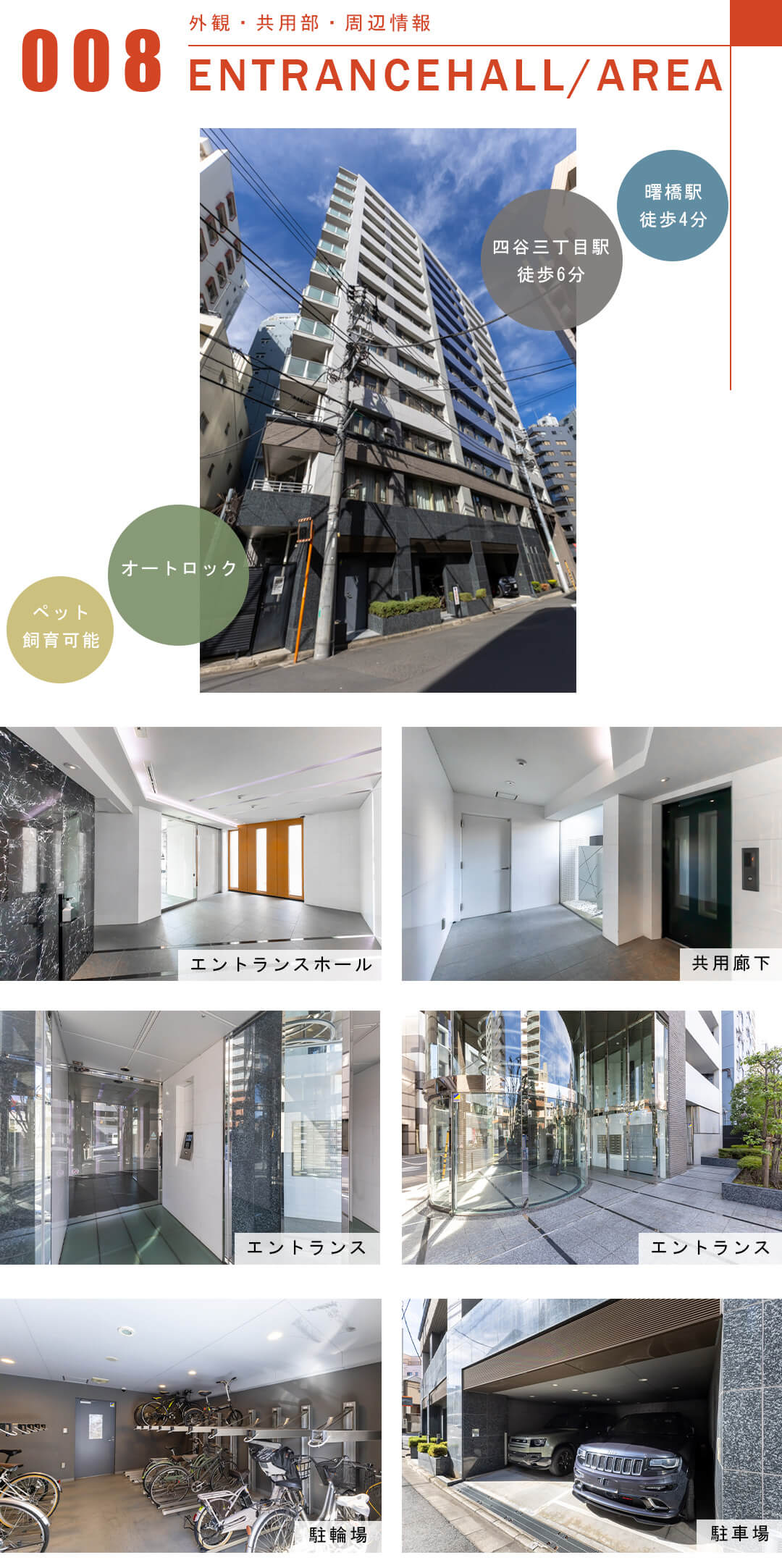 ピアース四谷の外観と共用部