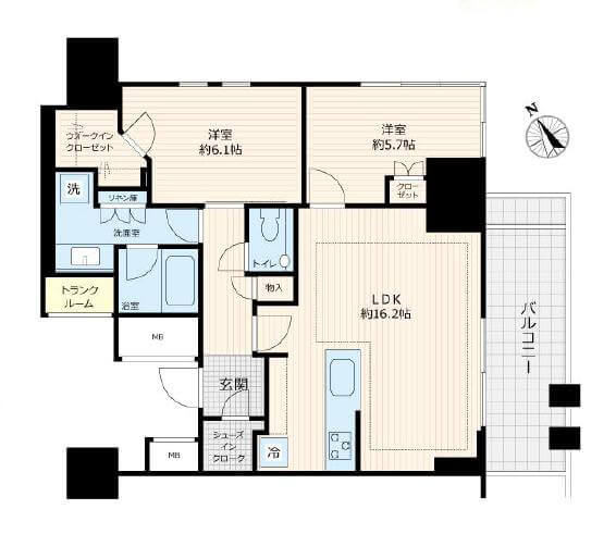 プラウドタワー渋谷　ペットと一緒に暮らせる2LDK！2025年3月竣工の高級タワーレジデンス 間取図