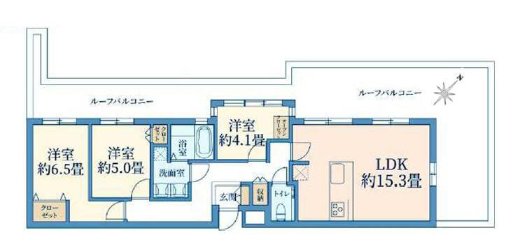 外苑前　54㎡のルーフバルコニー付き！最上階の3LDK 間取図