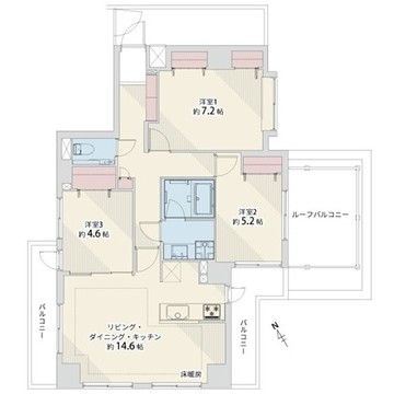 本駒込　3方角部屋、ルーフバルコニー付の3LDK 間取り図