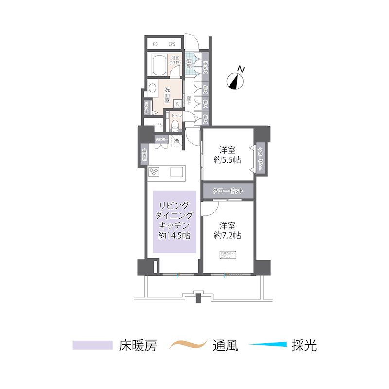 春日　駅徒歩2分！スカイツリーを望む24階2LDK 間取り図