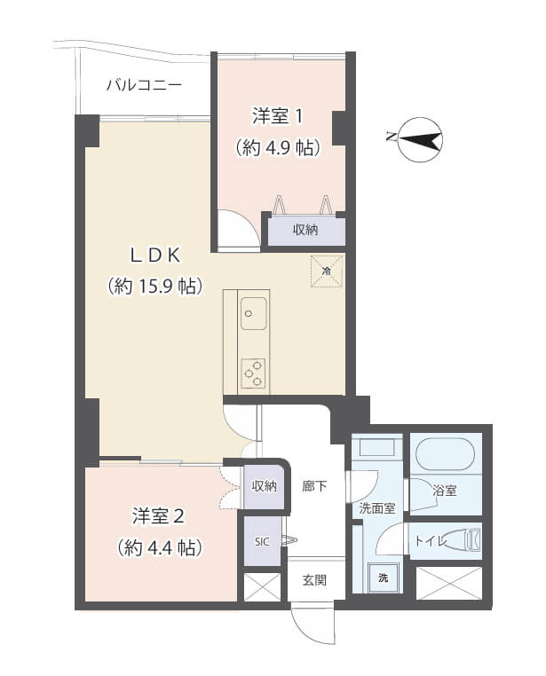 市ヶ谷　駅から徒歩3分、素材が響き合うお洒落な空気感を纏う2LDK 間取り図