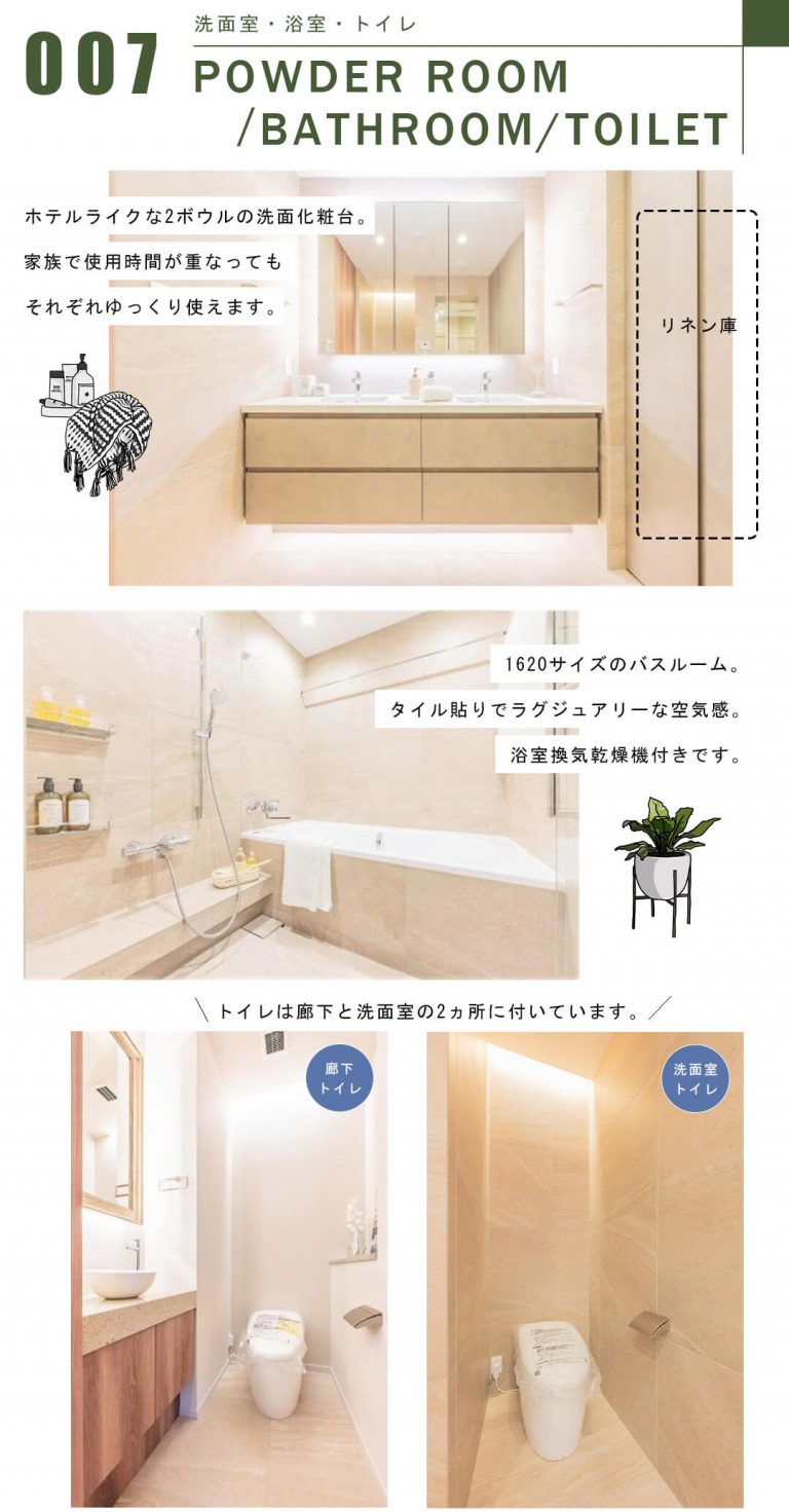 広尾ガーデンヒルズ・サウスヒルD棟の洗面室・浴室・トイレ