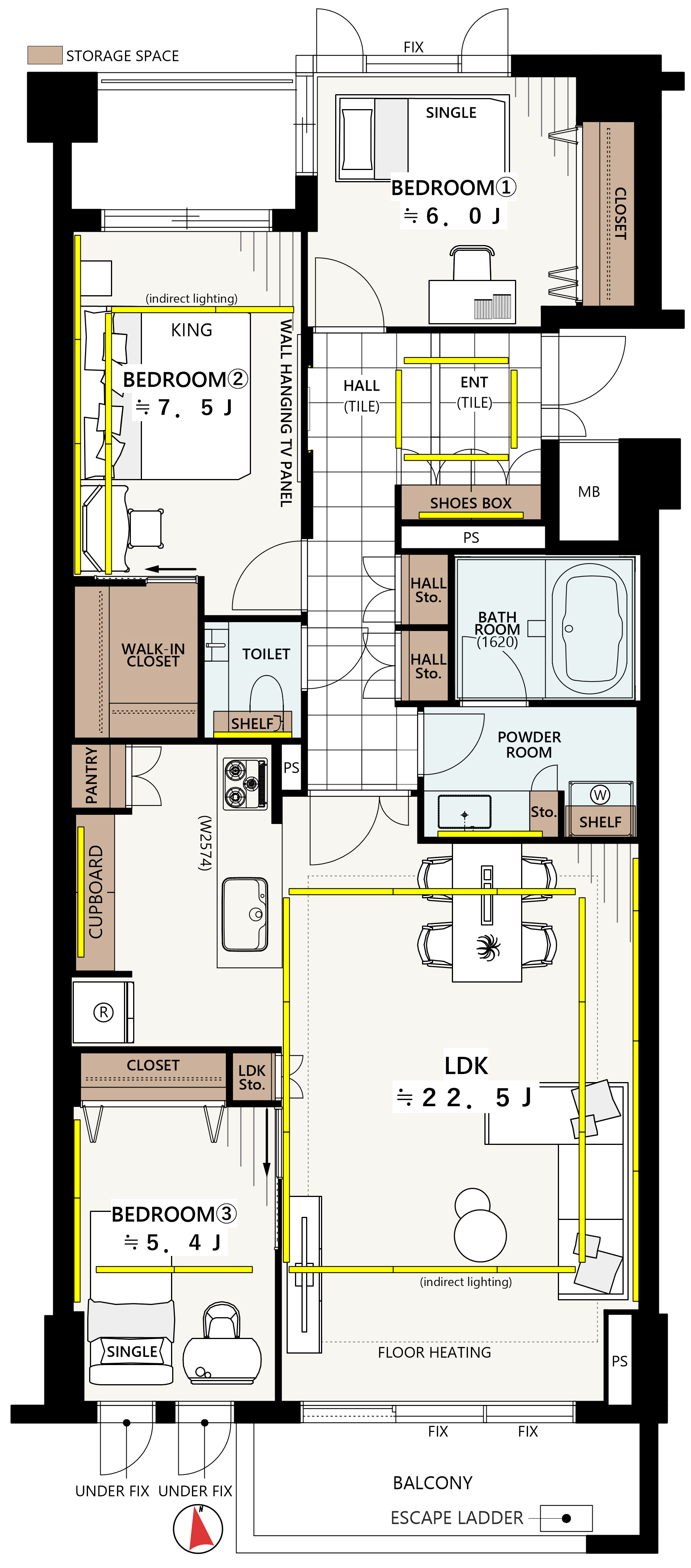 下北沢　98㎡のゆとりある3LDK、南向きの高級低層レジデンス 間取り図