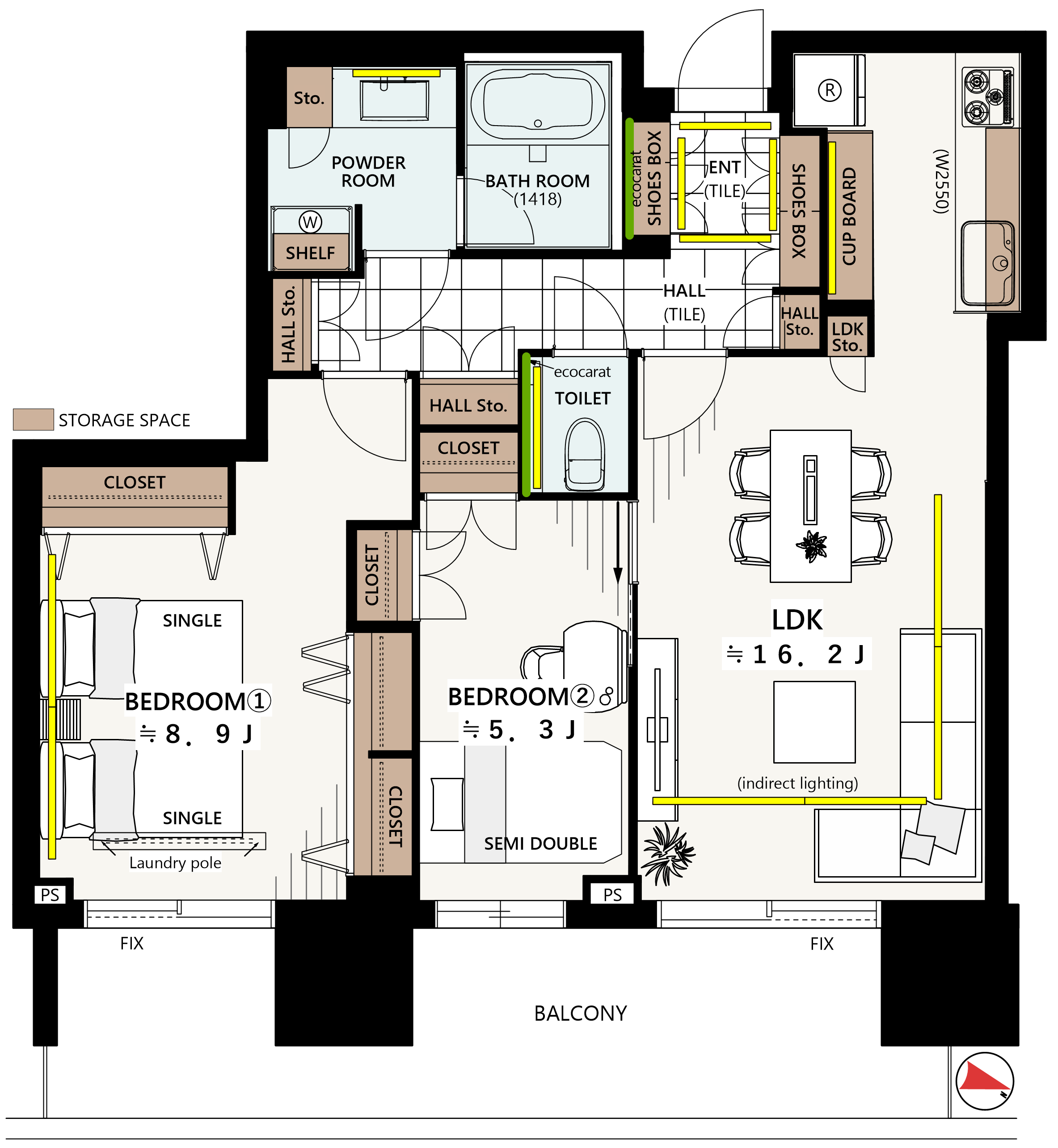 二子玉川ライズタワー＆レジデンスタワーイースト棟　二子玉川公園を望む、開放的なワイドスパン住戸 間取り図
