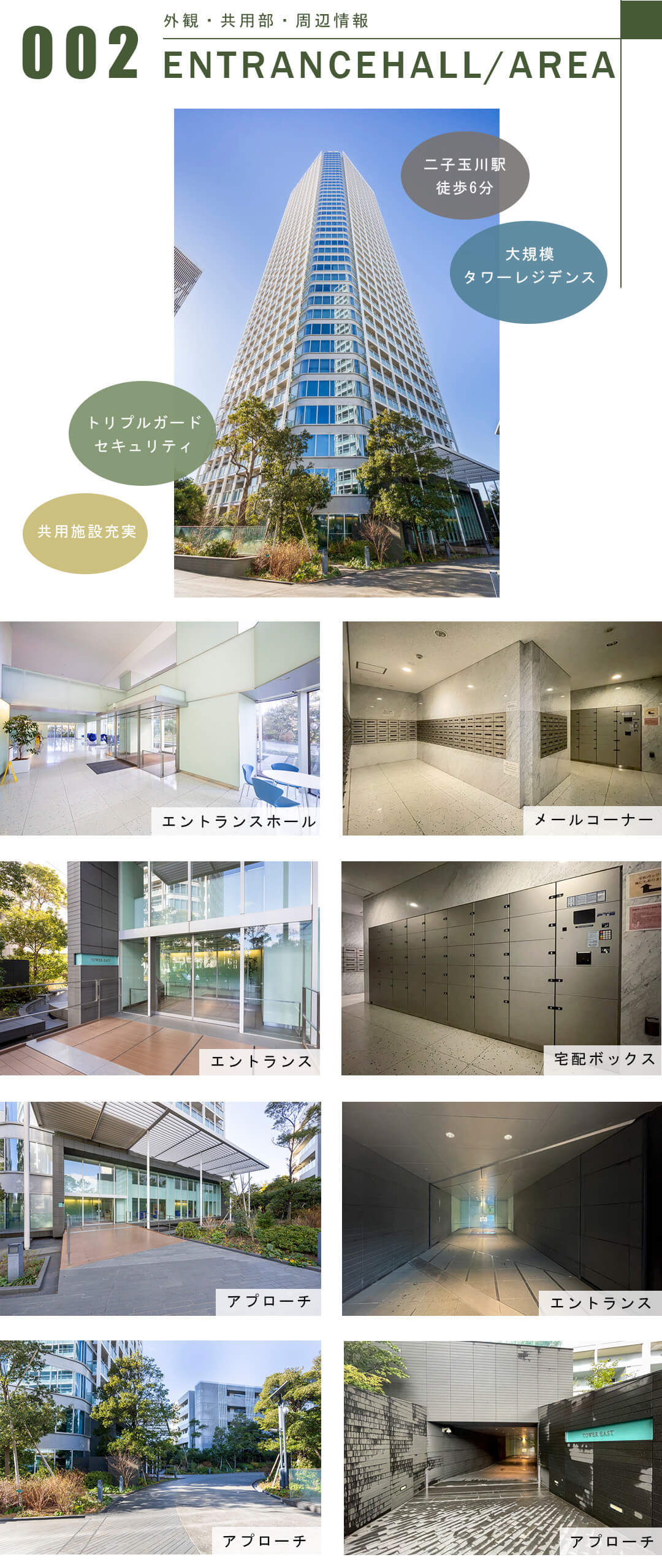 二子玉川ライズタワー&レジデンスタワーイーストの外観と共用部