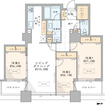 月島　隅田川と都心の景色を見晴らす、37階の住まい 間取図