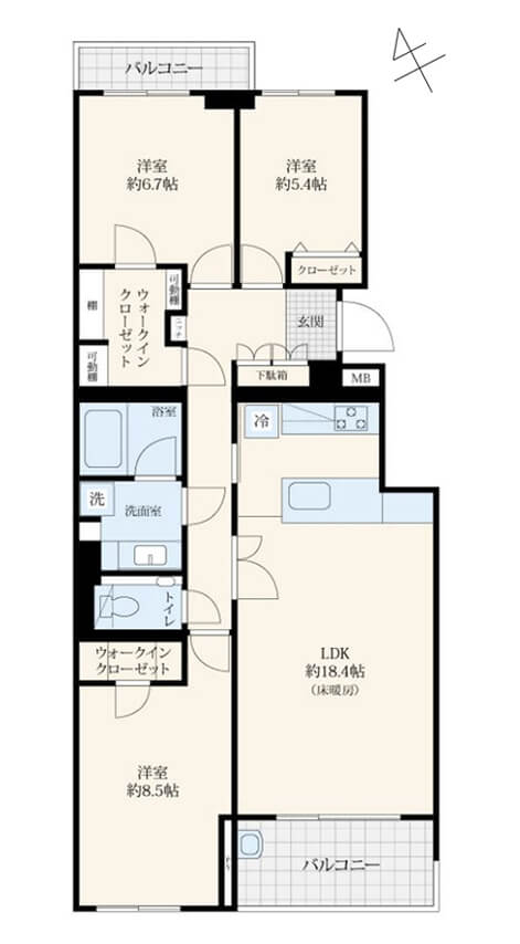 学芸大学　最上階で見晴らし・陽当たり良好の3LDK 間取図