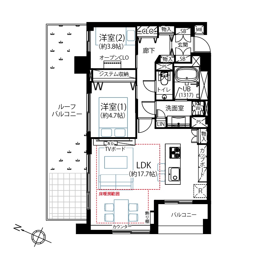 目黒　ルーフバルコニーが叶える、贅沢なひととき 間取図