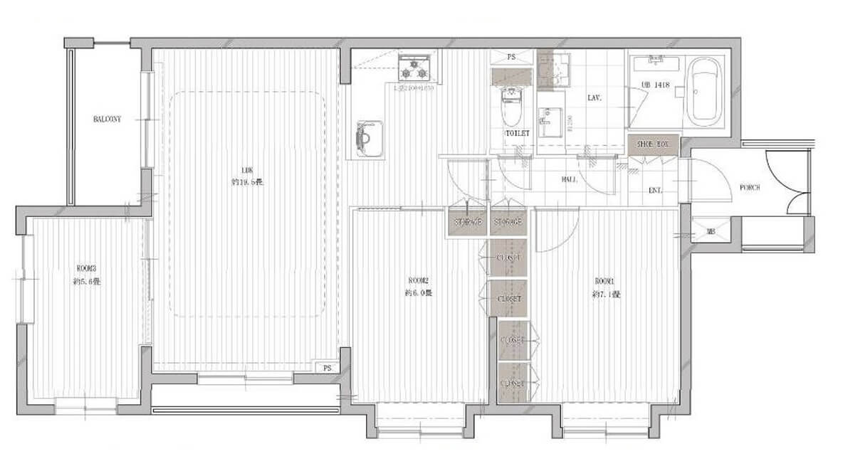 代々木公園　心地良い光を取り入れる、窓の多い角住戸 間取り図