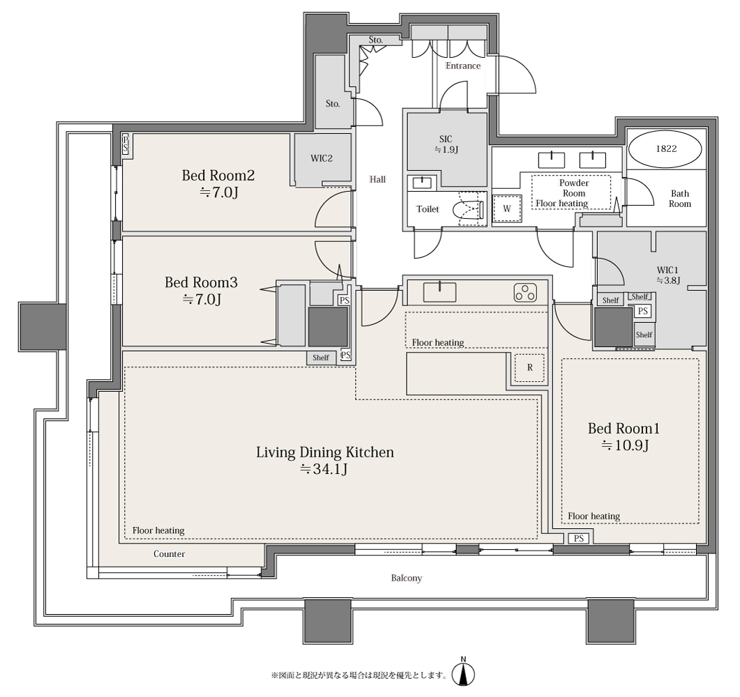 東京パークタワー　皇居の緑を望み、ゆったりとした時間を 140㎡超の南西角住戸 間取図