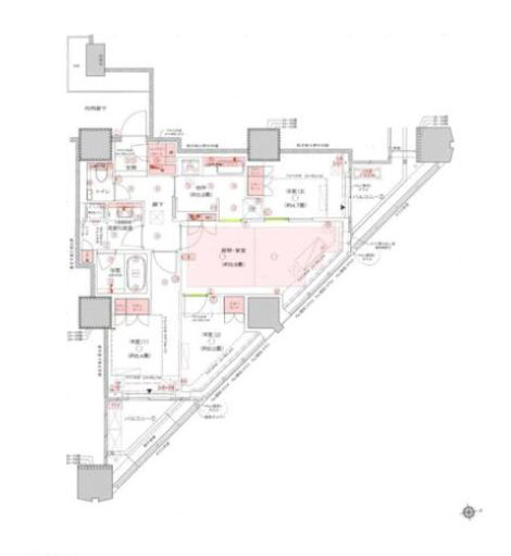 富久クロスコンフォートタワー　開放的な眺望が広がる、34階角住戸 間取図