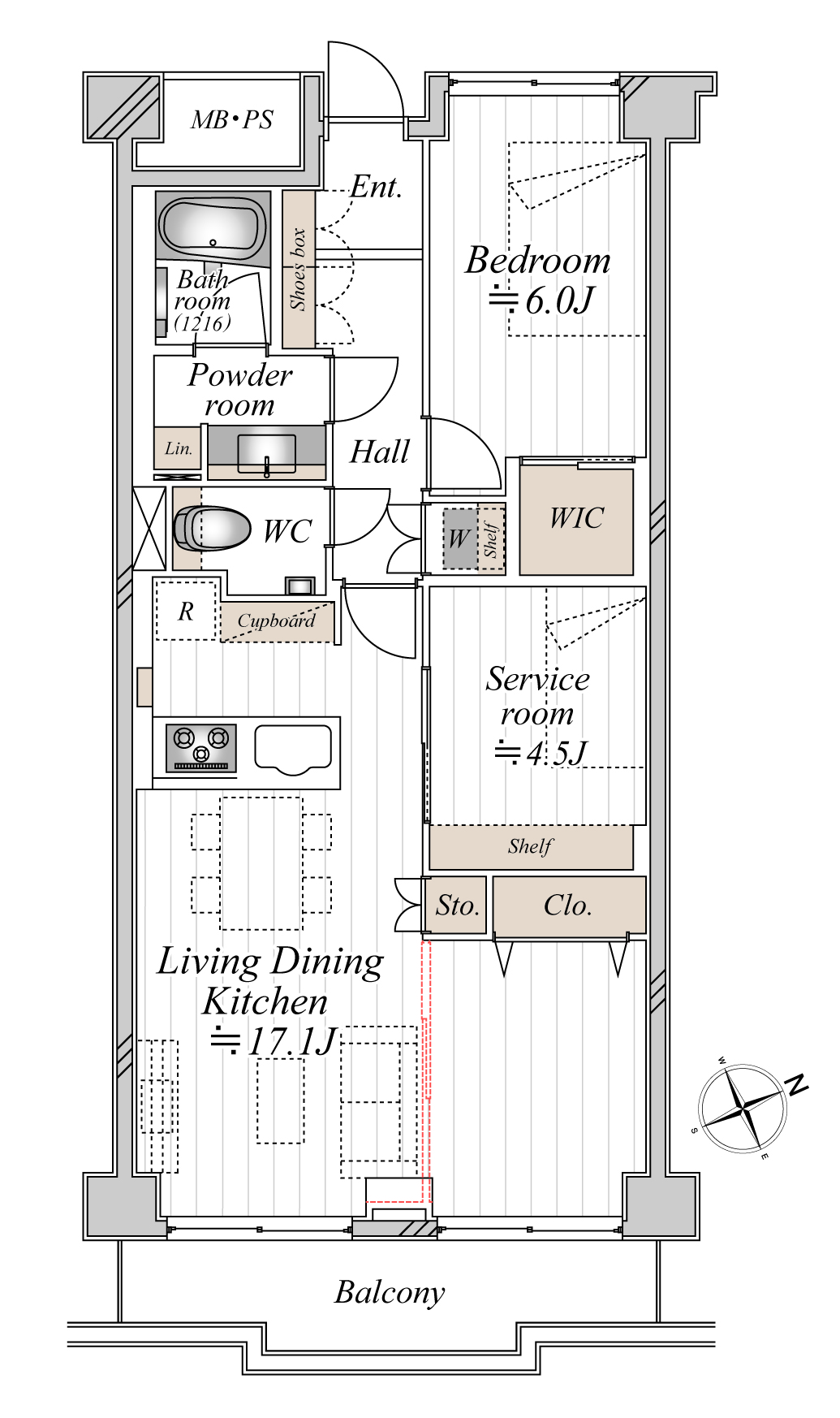 白金台　2SLDKへ変更可能！太陽光が届く南東向きの住まい 間取図