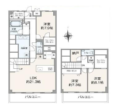 広尾　111㎡超え！最上階メゾネットの3LDK 間取図