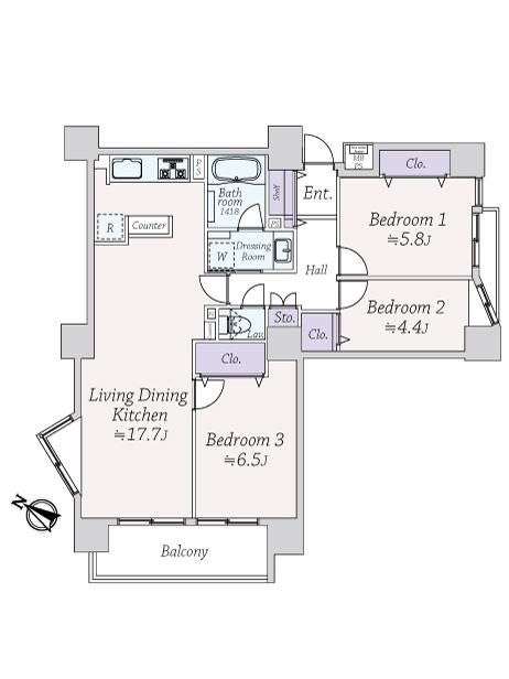 目黒　目黒川に寄り添う、南西向きの3LDK 間取図