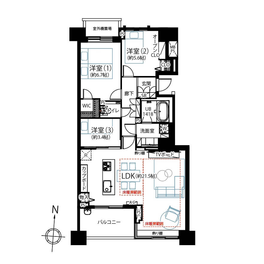 用賀　人気の花火大会を楽しめる南向きの3LDK 間取図