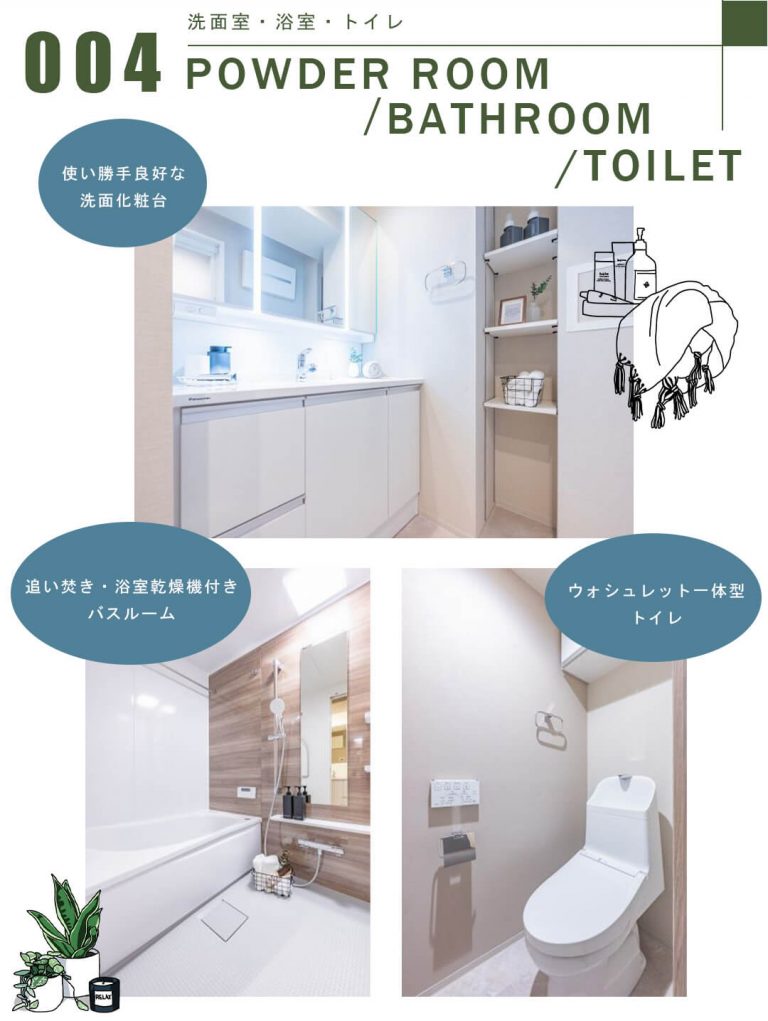 004洗面室,浴室,トイレ,POWDERROOM,BATHROOM,TOILET