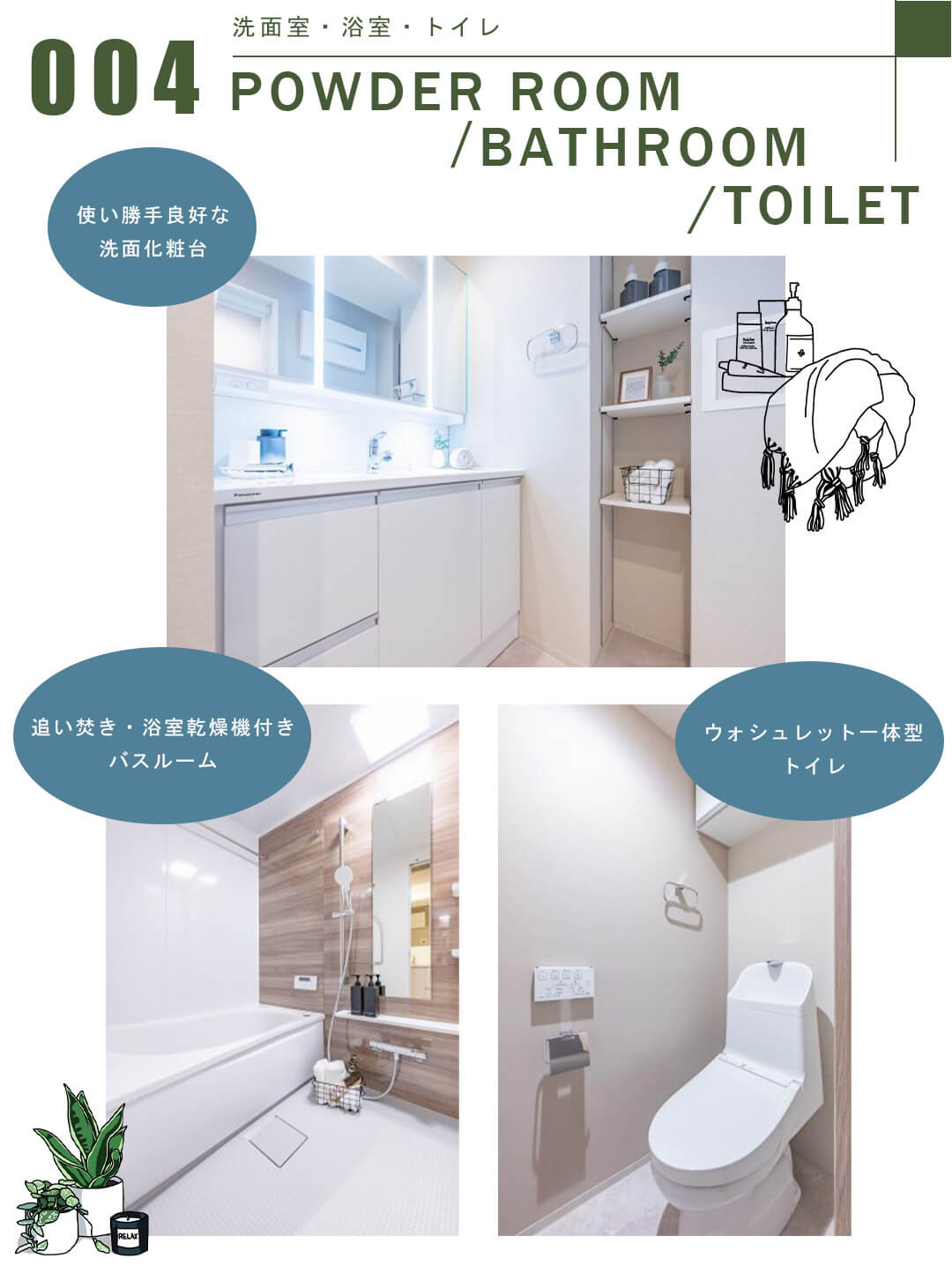 004洗面室,浴室,トイレ,POWDERROOM,BATHROOM,TOILET