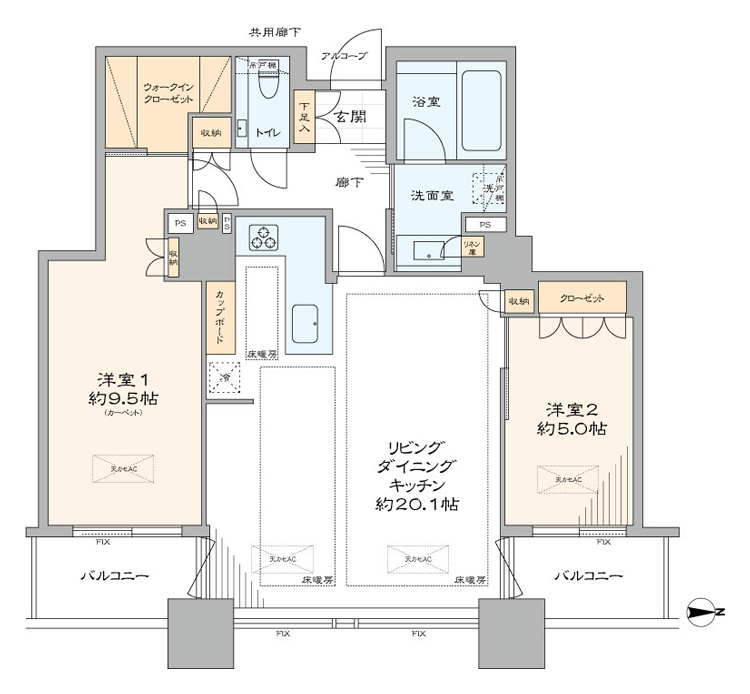 月島　47階から望む空と隅田川の景色 間取図