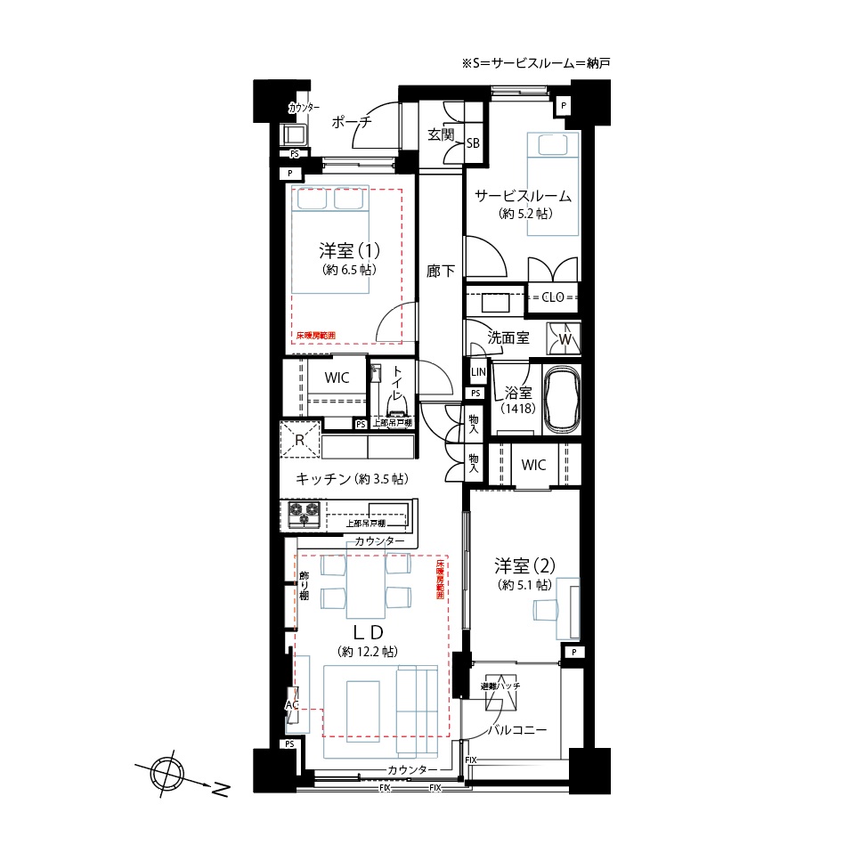 下落合　公園隣接、最上階で叶える穏やかな暮らし 間取図
