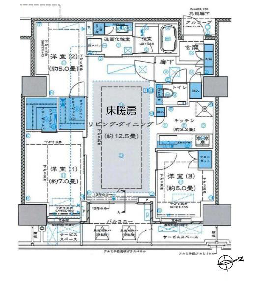 プラウドタワー芝浦　湾岸の美しい夜景を堪能できる18階・3LDK 間取図