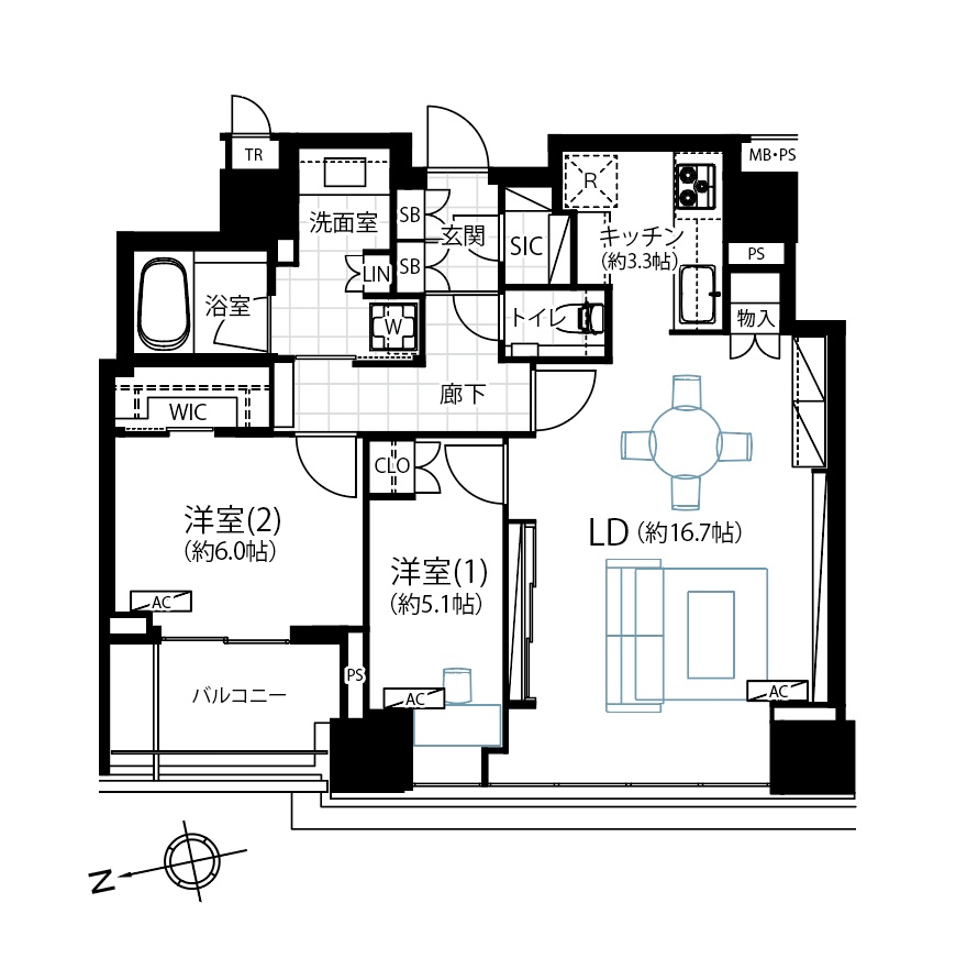 クラッシィタワー新宿御苑　2024年築！眺望良好な上品さを纏う2LDK 間取り図