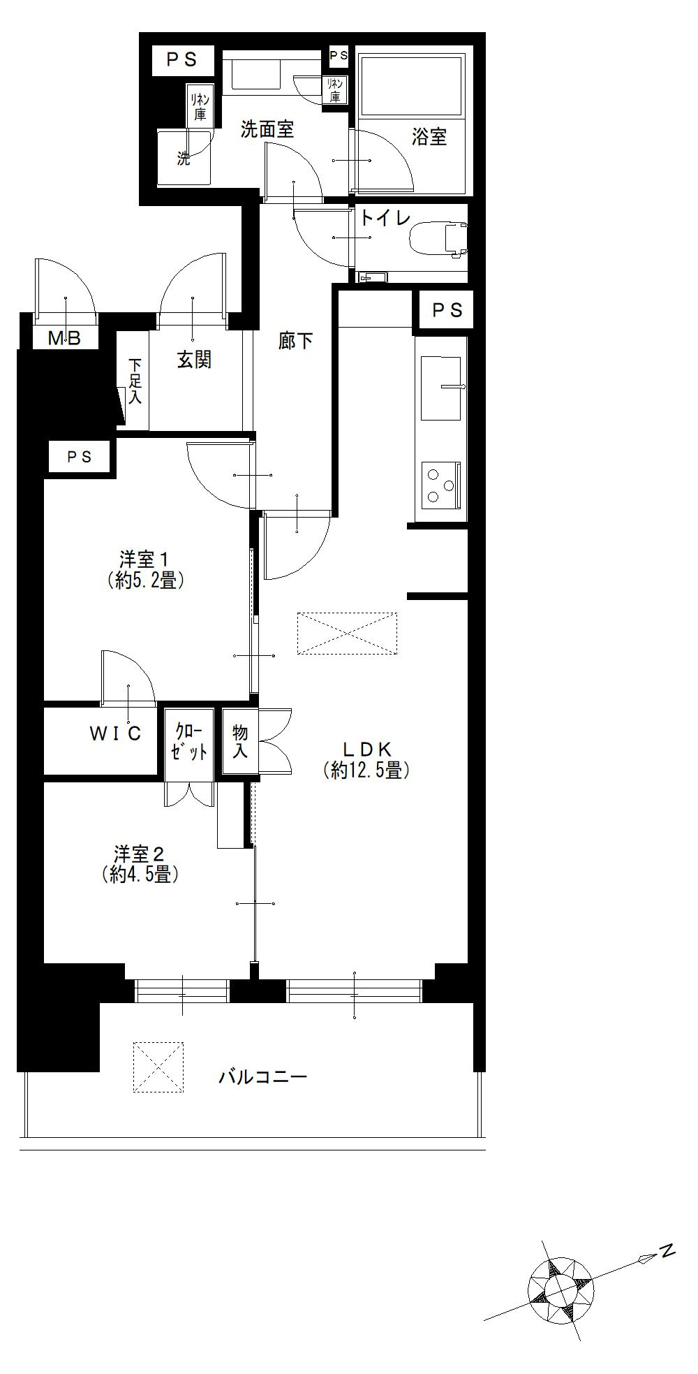四谷三丁目　快適性と機能性が充実した、南東向きの2LDK 間取り図