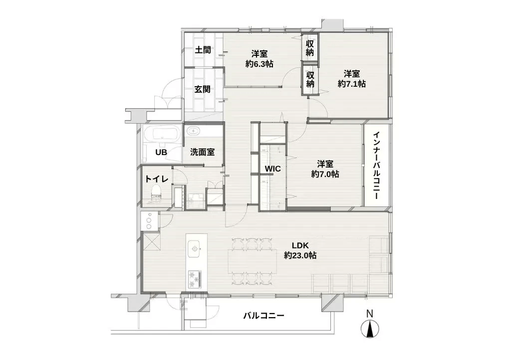 都立大学　専用駐車場付、窓が多く開放的な3LDK 間取図