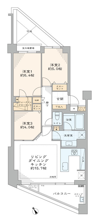 駒場東大前　ユナイテッドアローズ監修、見晴らしがいい開放感のある3LDK 間取り図