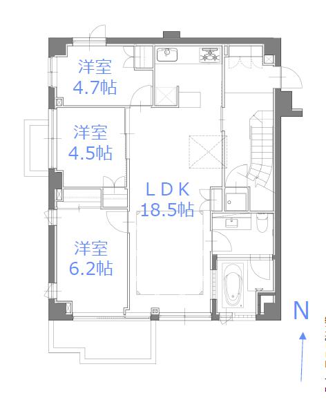 明大前　屋上ルーフバルコニー付き！開放感溢れる3方角住戸 間取図