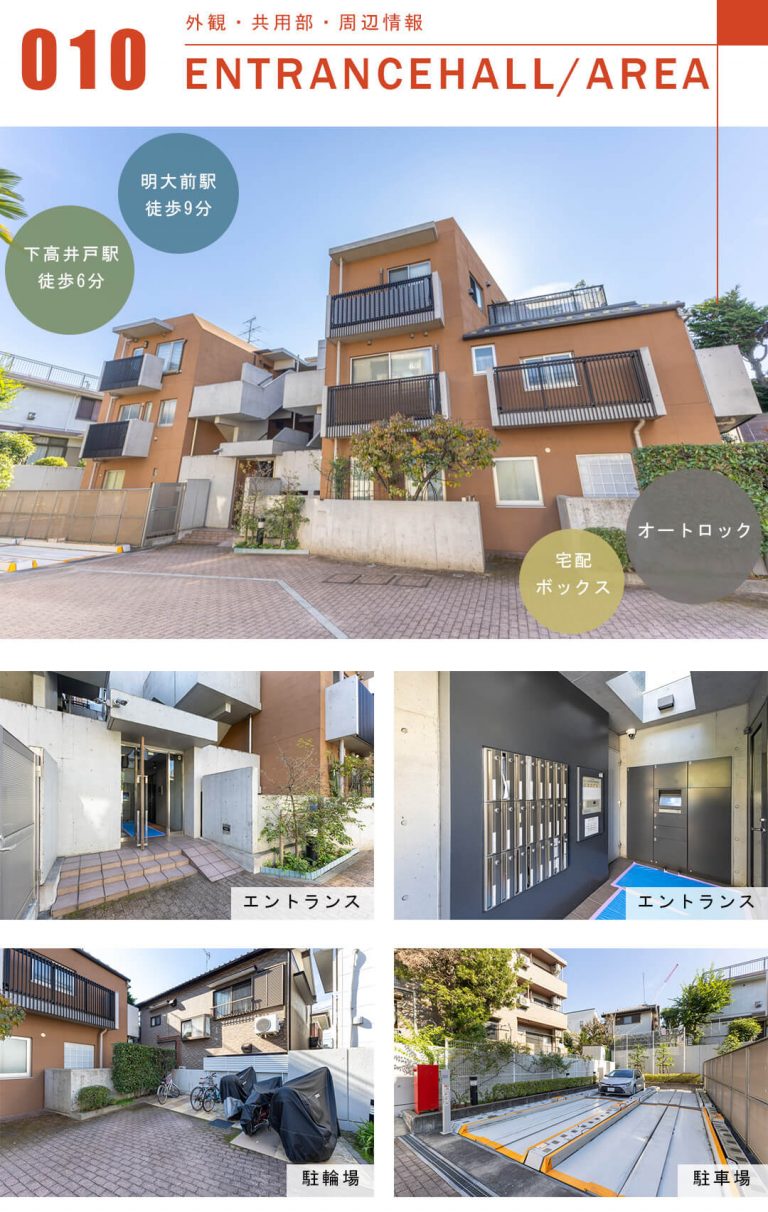 松原フラットの外観と共用部