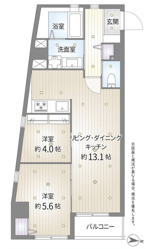 本郷三丁目　部屋を繋げて開放的に過ごせる2LDK 間取図