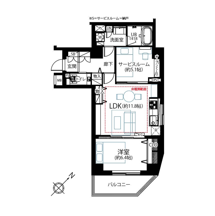 白山　空間をひと繋ぎにして伸び伸び過ごす 間取図
