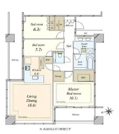 ワールドタワーレジデンス　100㎡超えの3LDK！東京タワーを望む優雅な眺望 間取図