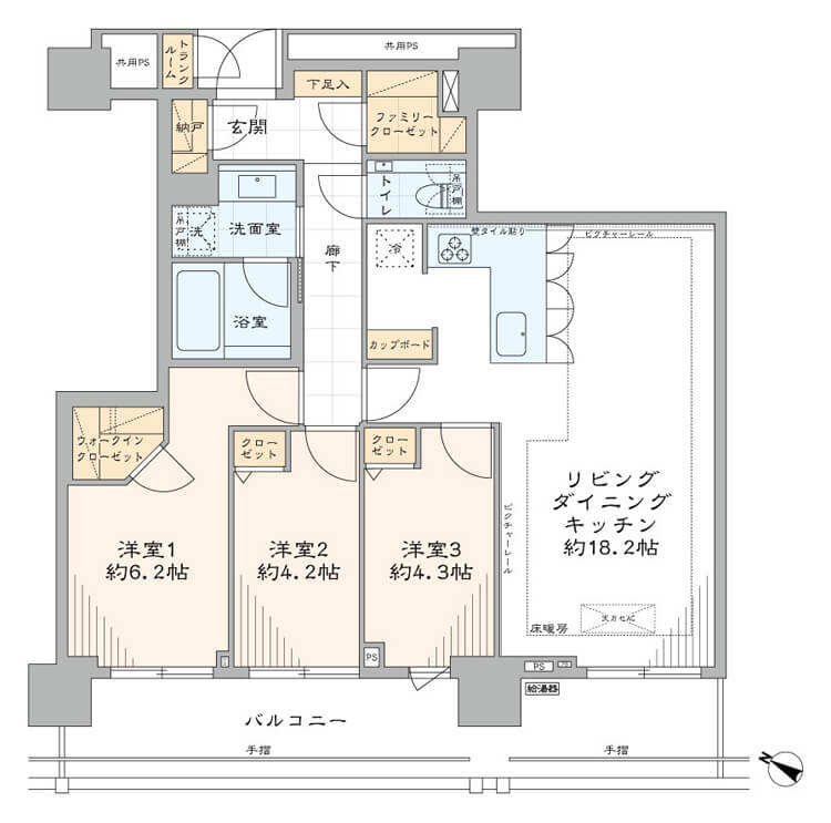 ブリリアザ・タワー東京八重洲アベニュー　収納豊富な3LDK、都会的な景色を堪能する 間取図