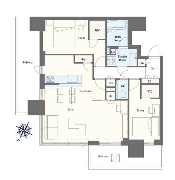 シティタワーズ東京ベイセントラルタワー　空・運河・都市を見晴らす31階2LDK 間取図