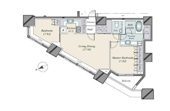 高輪ザ・レジデンス　角住戸から望む、心ほどける眺望 間取図