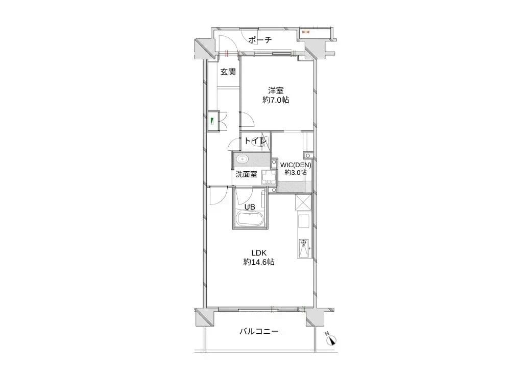 白金高輪　ミニマルでスタイリッシュな1LDK 間取図