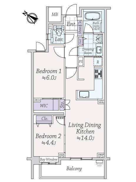 目黒　ペットとくつろぐ、低層レジデンスの最上階 間取図