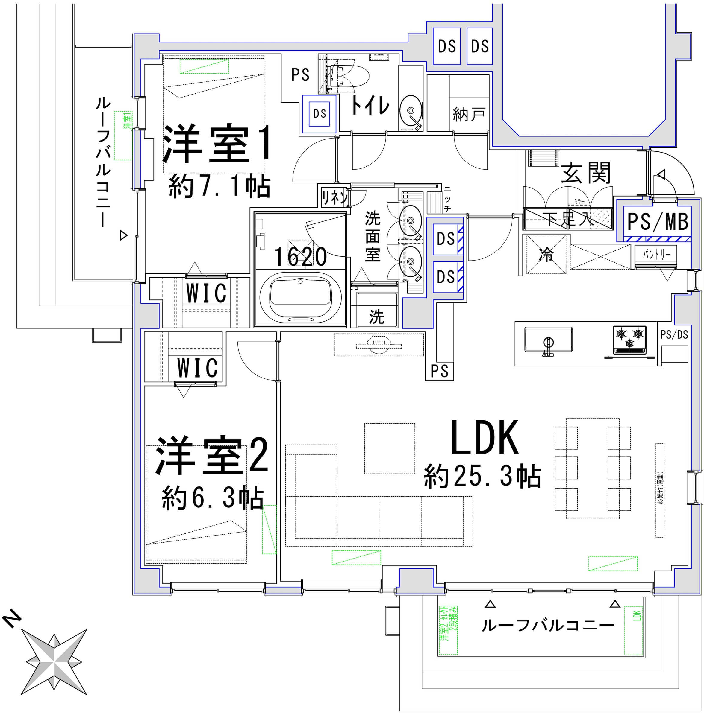 白金台　90㎡超えの最上階・角部屋 間取図