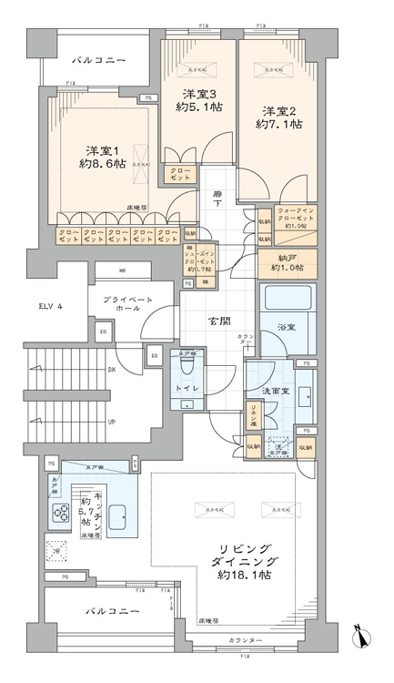 ザ・パークハウスグラン南青山高樹町　明るさと開放感が満ちる、100㎡超の邸宅 間取図