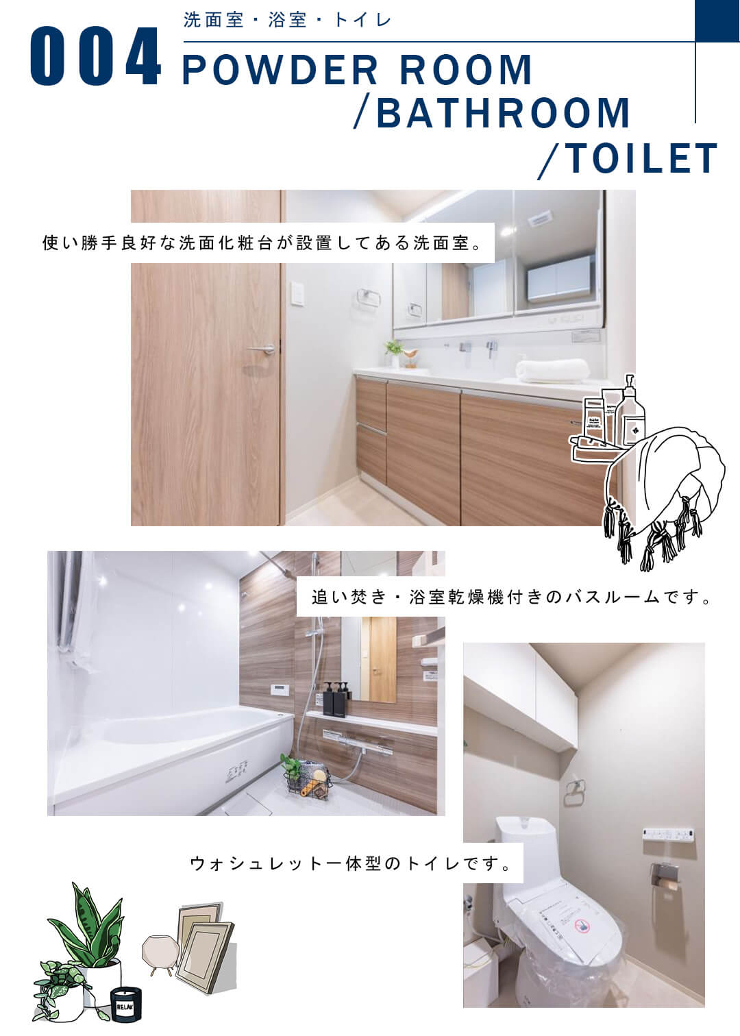 004洗面室,浴室,トイレ,POWDERROOM,BATHROOM,TOILET