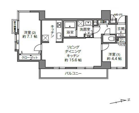 六本木　魅力的な街が生活圏！角部屋で陽が差し込む2LDK 間取図