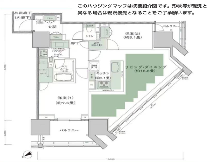 グランドヒルズ恵比寿　上質な日常を紡ぐ、12階・南西向き角住戸 間取図