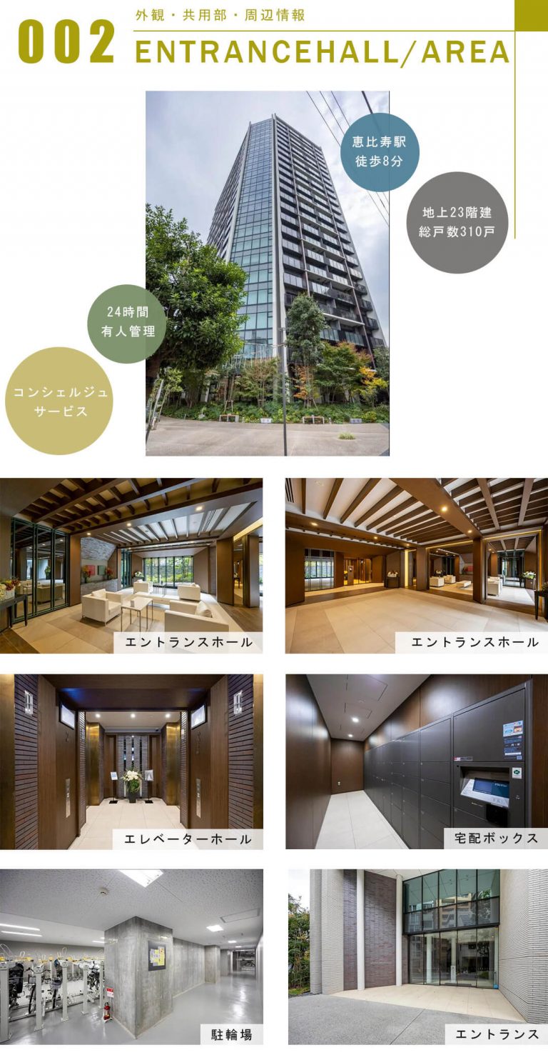 グランドヒルズ恵比寿の外観と共用部