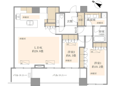 三番町パークテラス桜苑　エリアにふさわしい、丁寧な暮らしを叶える100㎡超えの2LDK 間取図