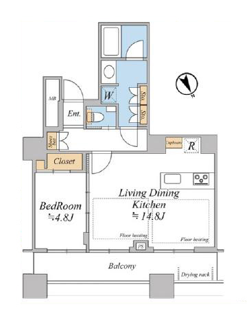 芝浦アイランドグローヴタワー　30階部分の1LDK！暮らしを豊かにするハイグレード仕様の設備 間取図