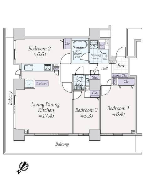 アイ・マークタワー　25階角住戸、眺めのいい3LDK 間取り図