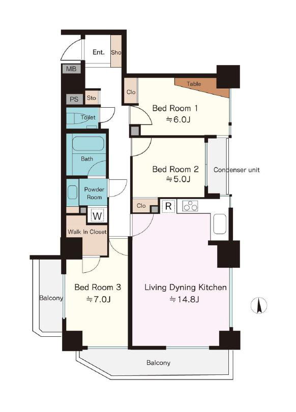 広尾　緑と都市が調和する邸宅、ペットと暮らせる南東角住戸 間取図